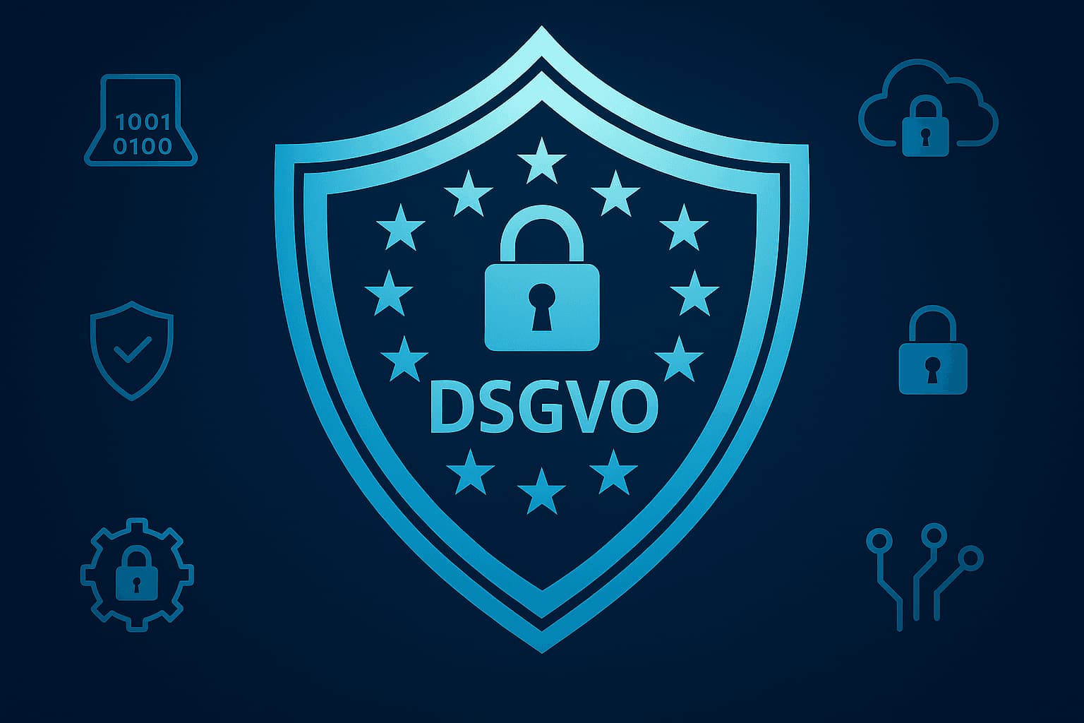 Modernes blaues schutzschild mit dsgvo-logo datenschutz und sicherheit für unternehmen bei der umsetzung der dsgvo 2025 anforderungen