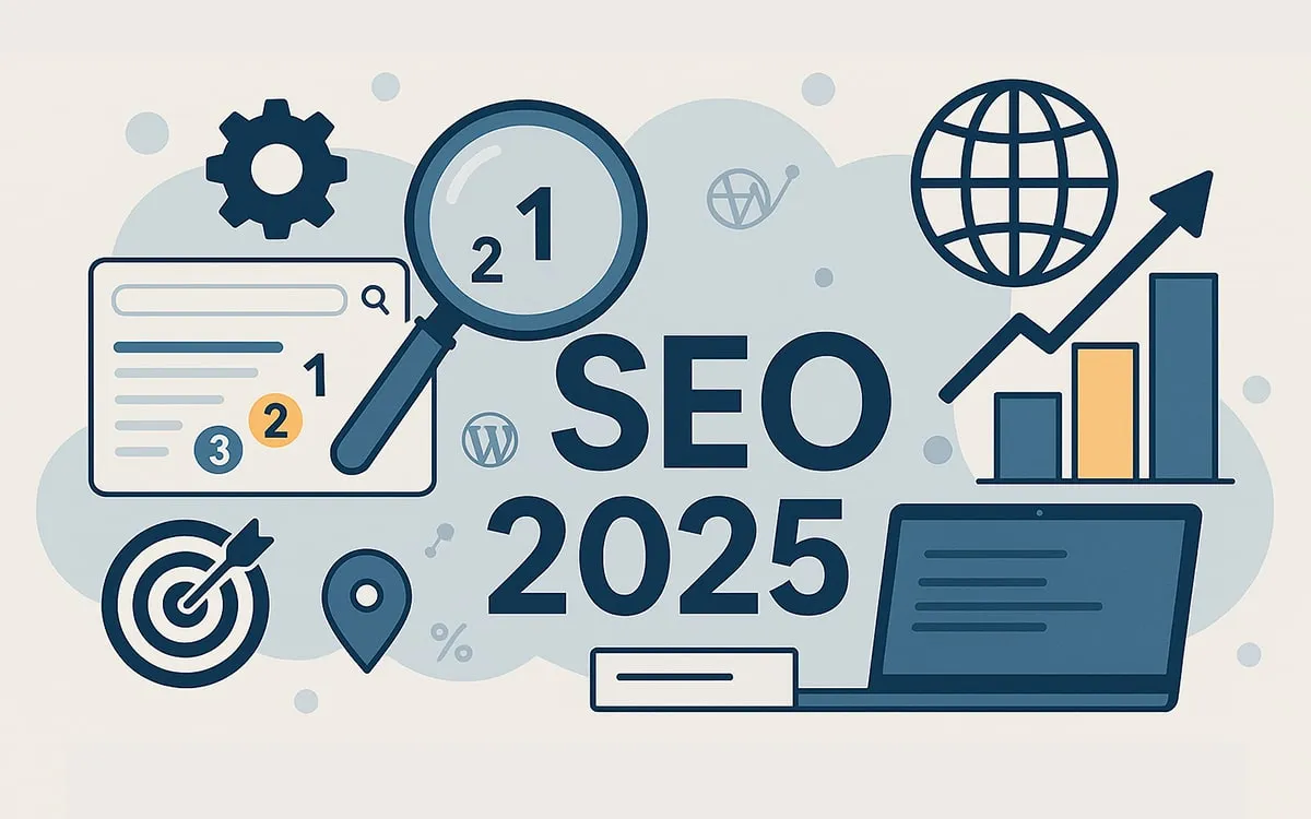 post-seo-wordpress SEO 2025 Blog-Beitrag Illustration: Professionelles Design mit Suchmaschinenoptimierung