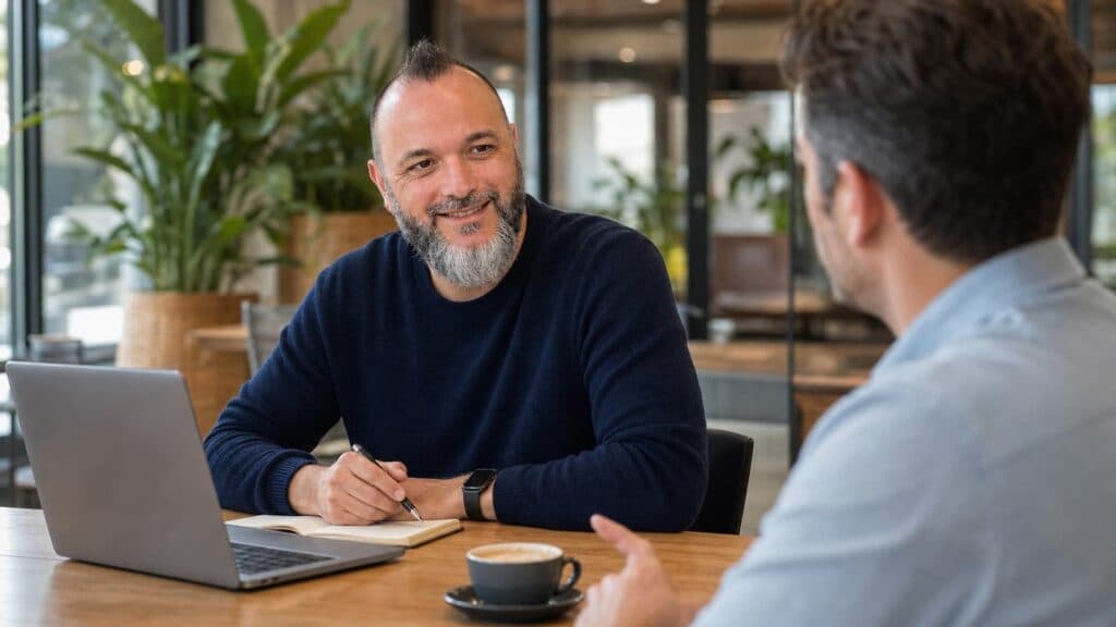 Leandro bennett im erstgespräch mit einem kunden – webdesign briefing