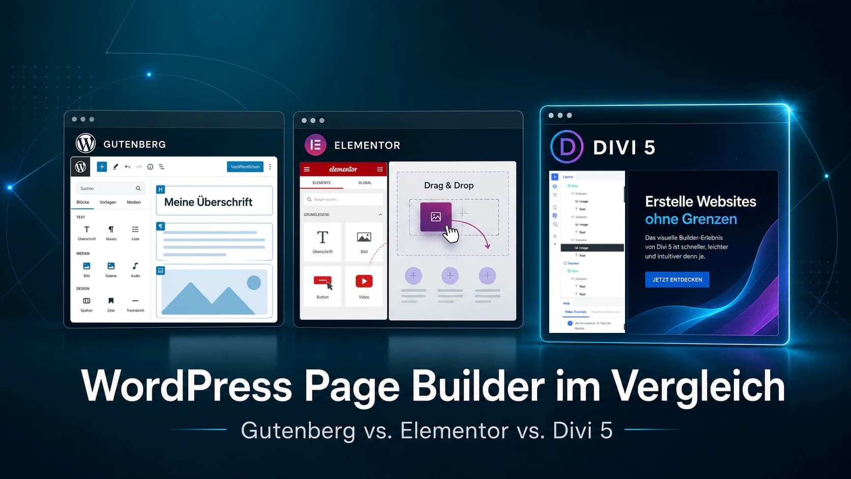 WordPress Page Builder Vergleich 2026 – Gutenberg, Elementor und Divi 5 im Überblick